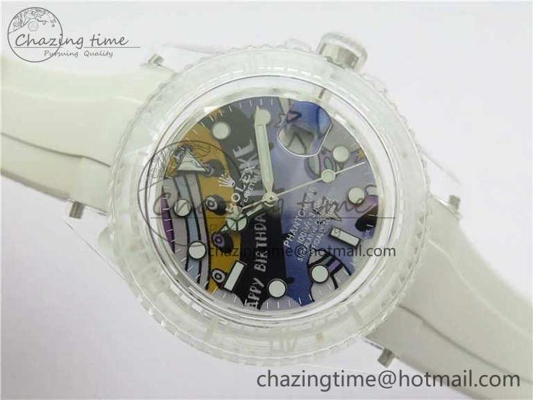 Submariner Phantomlab Transparent 3AF Best Edition Blue Space Dial on White Rubber Strap VR3135