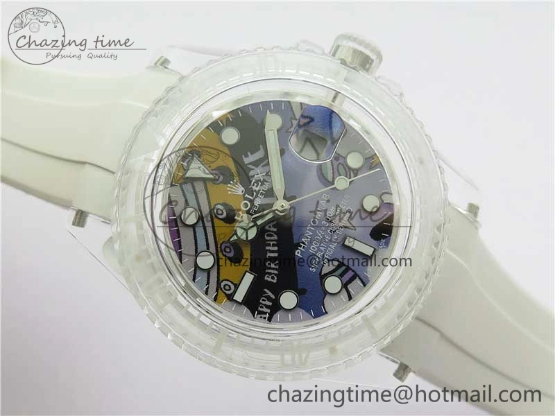 Submariner Phantomlab Transparent 3AF Best Edition Blue Space Dial on White Rubber Strap VR3135