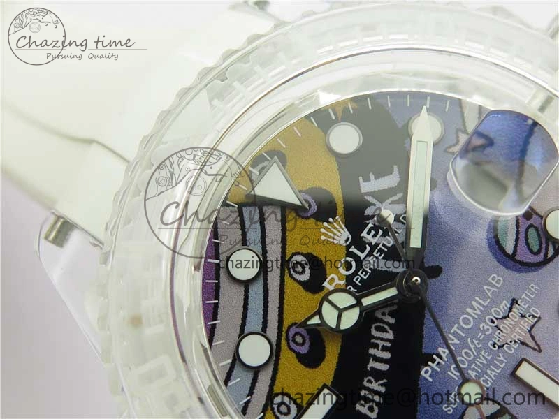 Submariner Phantomlab Transparent 3AF Best Edition Blue Space Dial on White Rubber Strap VR3135