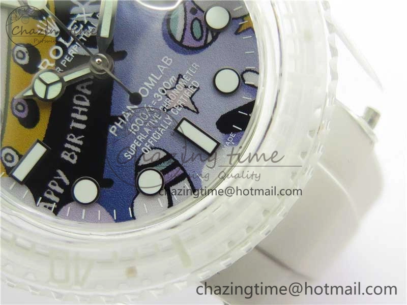 Submariner Phantomlab Transparent 3AF Best Edition Blue Space Dial on White Rubber Strap VR3135