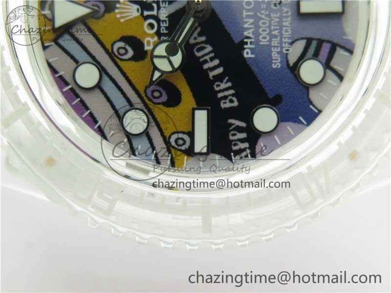 Submariner Phantomlab Transparent 3AF Best Edition Blue Space Dial on White Rubber Strap VR3135