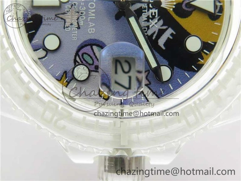 Submariner Phantomlab Transparent 3AF Best Edition Blue Space Dial on White Rubber Strap VR3135