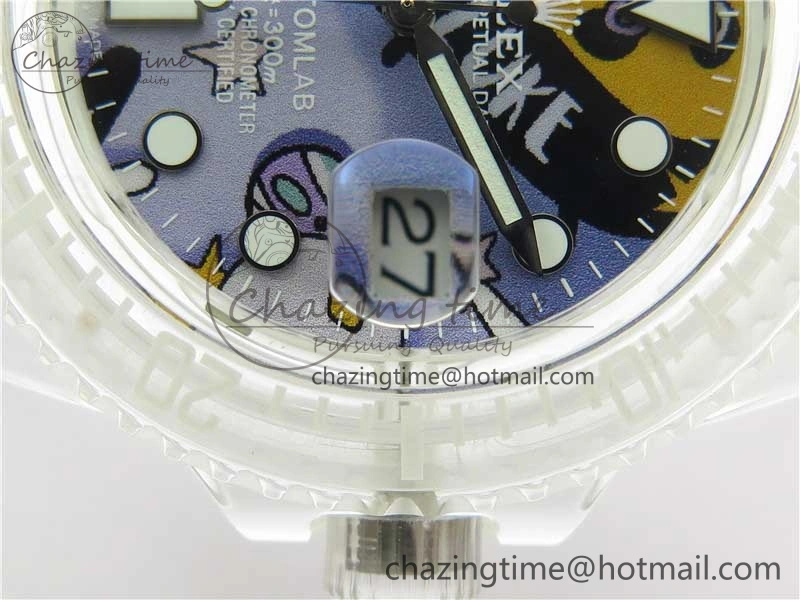 Submariner Phantomlab Transparent 3AF Best Edition Blue Space Dial on White Rubber Strap VR3135