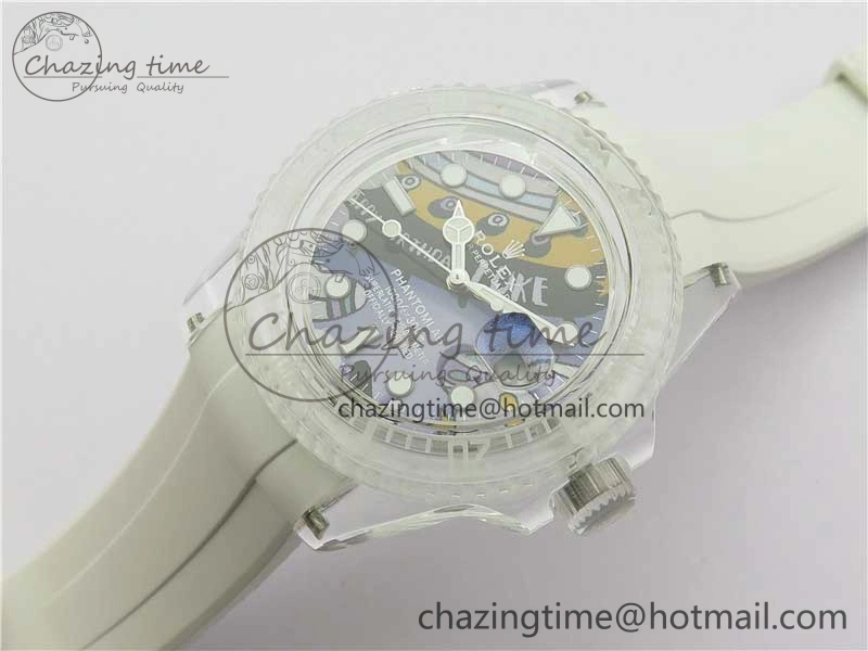 Submariner Phantomlab Transparent 3AF Best Edition Blue Space Dial on White Rubber Strap VR3135