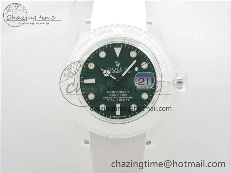 Submariner Phantomlab Transparent 3AF Best Edition Green Dial on White Rubber Strap VR3135