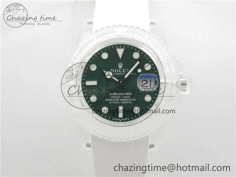 Submariner Phantomlab Transparent 3AF Best Edition Green Dial on White Rubber Strap VR3135