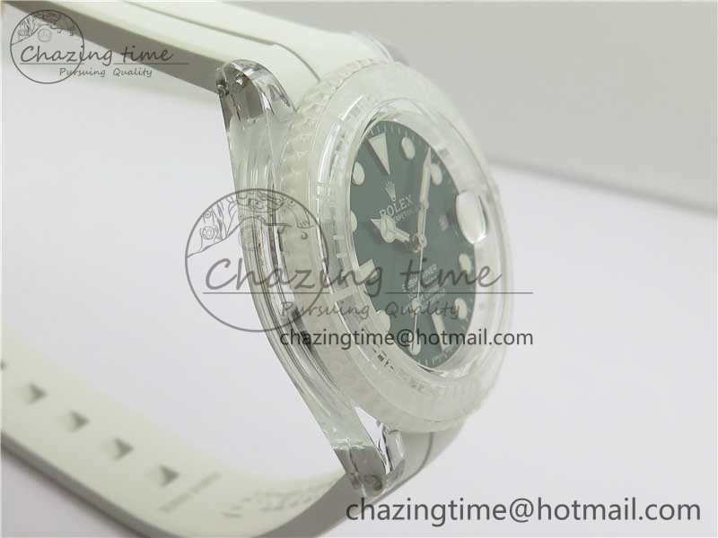 Submariner Phantomlab Transparent 3AF Best Edition Green Dial on White Rubber Strap VR3135