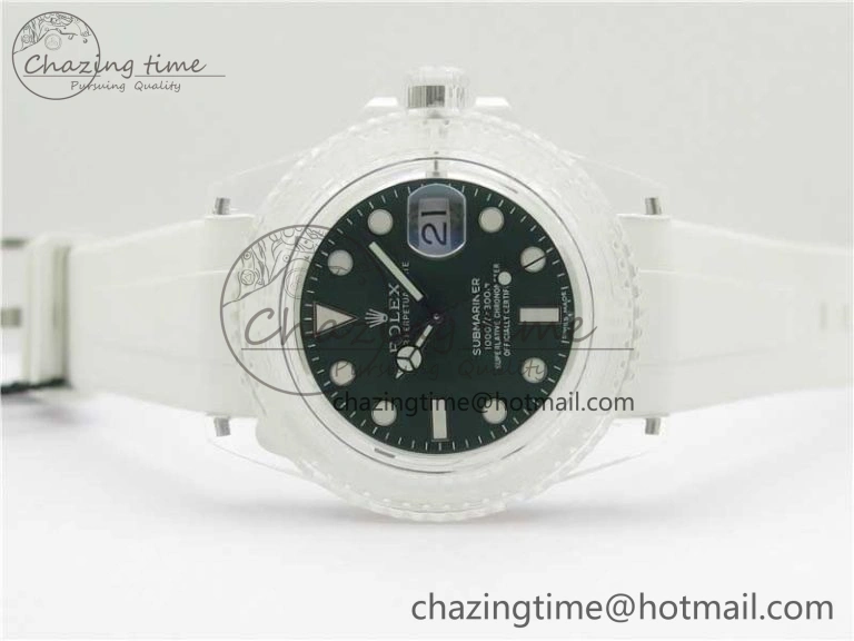 Submariner Phantomlab Transparent 3AF Best Edition Green Dial on White Rubber Strap VR3135