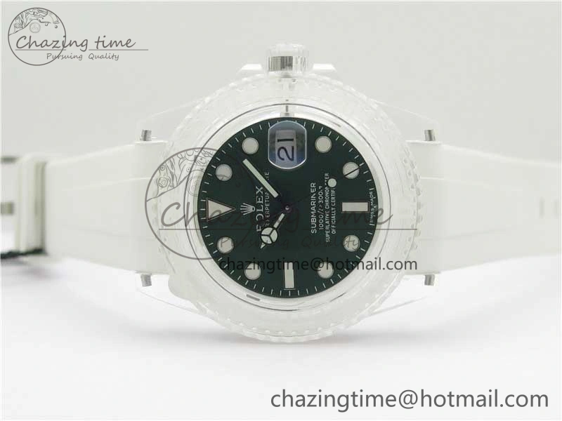 Submariner Phantomlab Transparent 3AF Best Edition Green Dial on White Rubber Strap VR3135