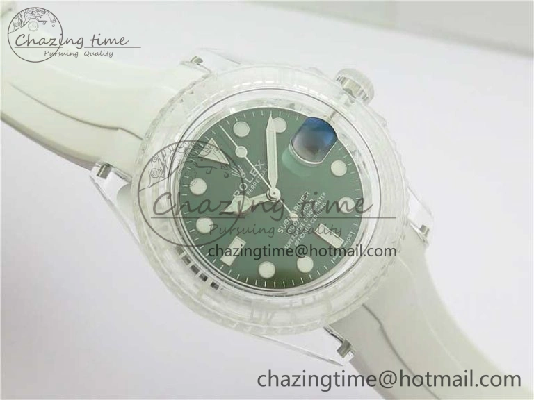 Submariner Phantomlab Transparent 3AF Best Edition Green Dial on White Rubber Strap VR3135