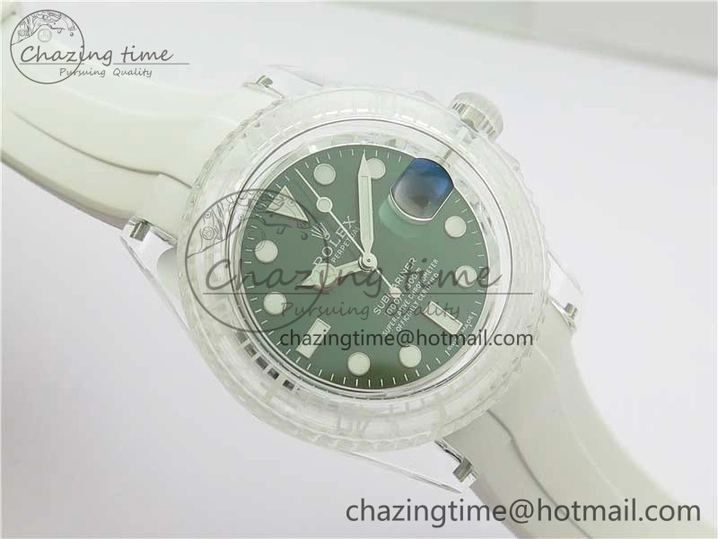 Submariner Phantomlab Transparent 3AF Best Edition Green Dial on White Rubber Strap VR3135
