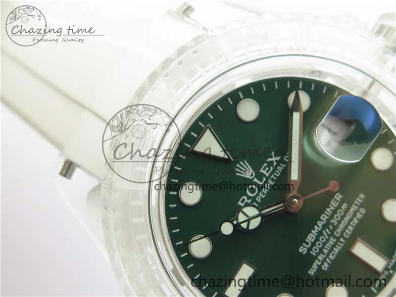 Submariner Phantomlab Transparent 3AF Best Edition Green Dial on White Rubber Strap VR3135