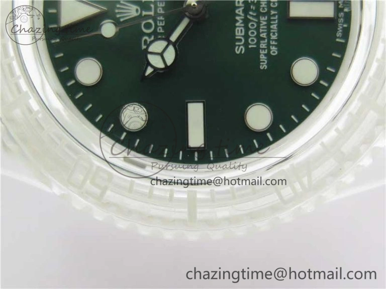 Submariner Phantomlab Transparent 3AF Best Edition Green Dial on White Rubber Strap VR3135