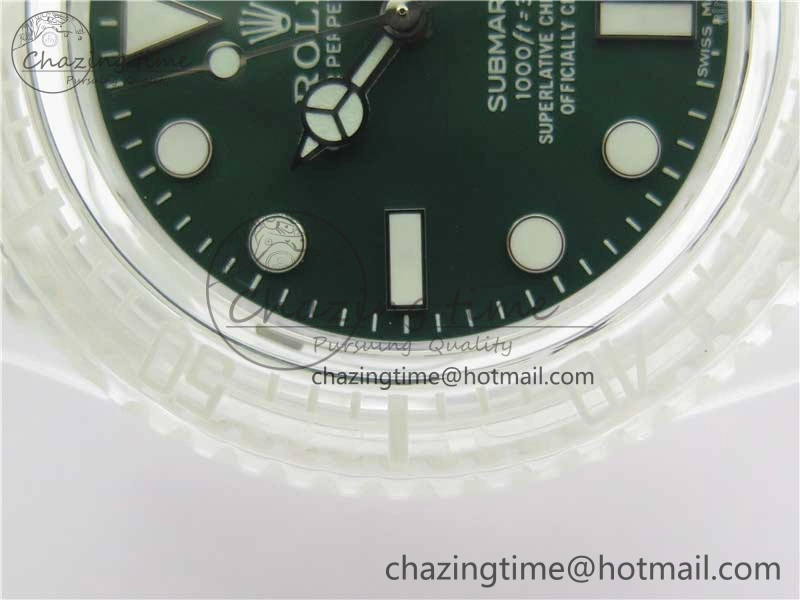 Submariner Phantomlab Transparent 3AF Best Edition Green Dial on White Rubber Strap VR3135
