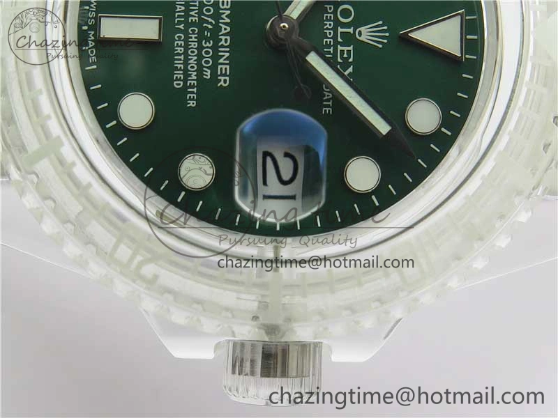 Submariner Phantomlab Transparent 3AF Best Edition Green Dial on White Rubber Strap VR3135