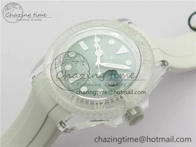 Submariner Phantomlab Transparent 3AF Best Edition Green Dial on White Rubber Strap VR3135