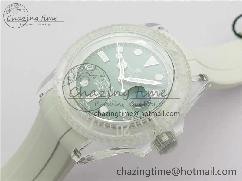 Submariner Phantomlab Transparent 3AF Best Edition Green Dial on White Rubber Strap VR3135