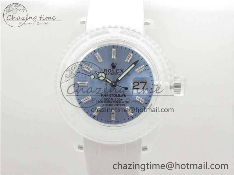 Submariner Phantomlab Transparent 3AF Best Edition Light Blue Dial on White Rubber Strap VR3135