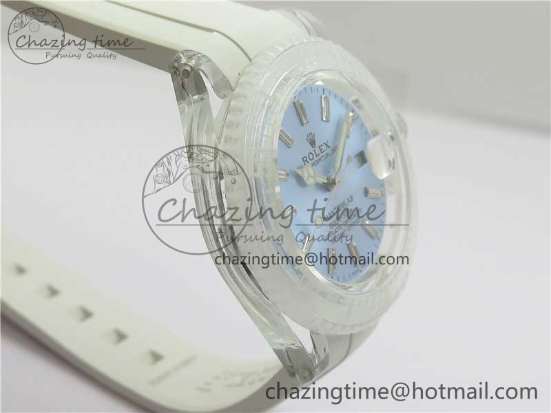 Submariner Phantomlab Transparent 3AF Best Edition Light Blue Dial on White Rubber Strap VR3135