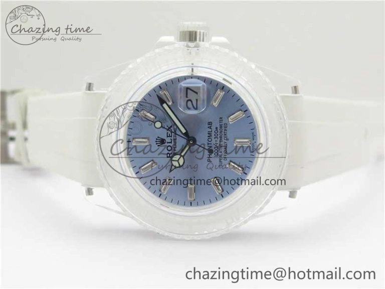 Submariner Phantomlab Transparent 3AF Best Edition Light Blue Dial on White Rubber Strap VR3135
