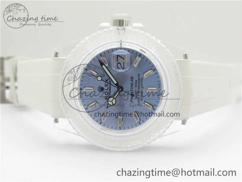 Submariner Phantomlab Transparent 3AF Best Edition Light Blue Dial on White Rubber Strap VR3135