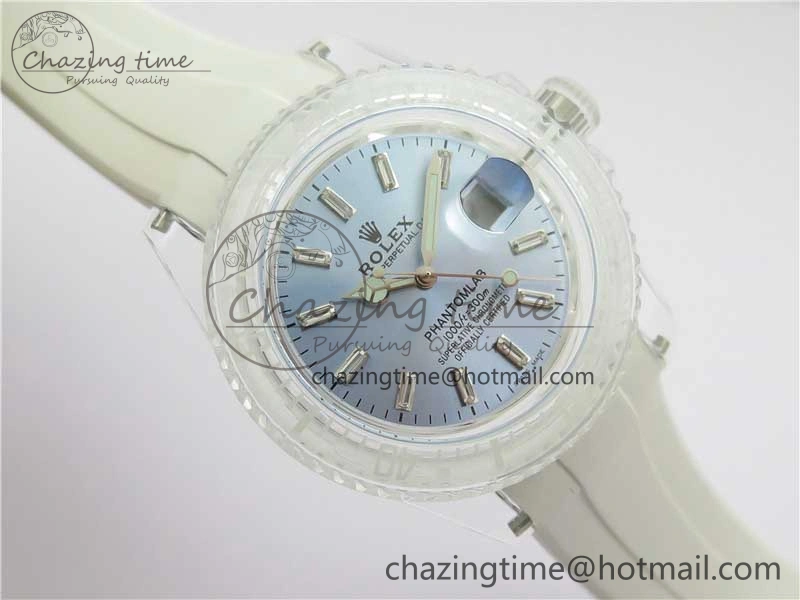 Submariner Phantomlab Transparent 3AF Best Edition Light Blue Dial on White Rubber Strap VR3135