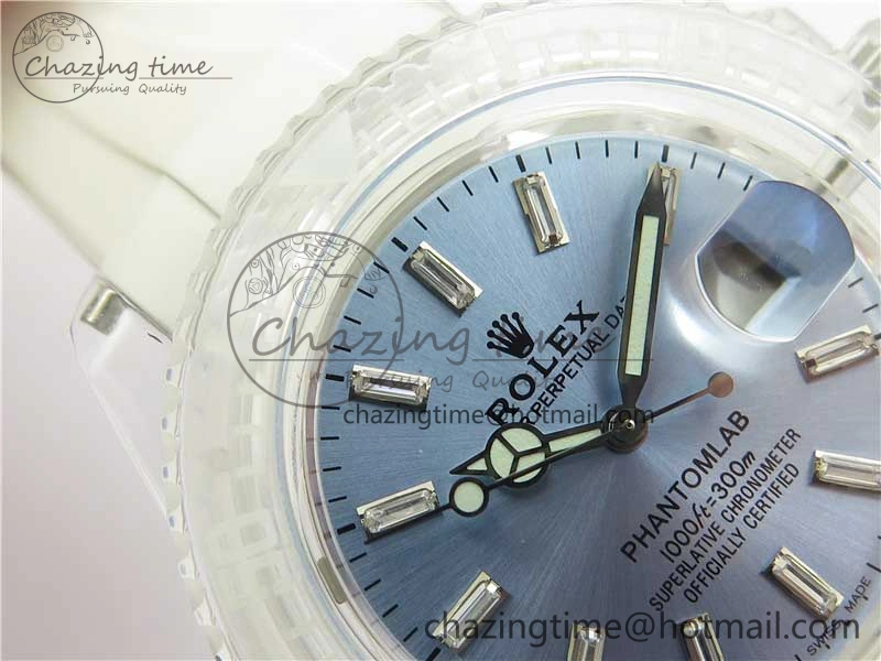 Submariner Phantomlab Transparent 3AF Best Edition Light Blue Dial on White Rubber Strap VR3135
