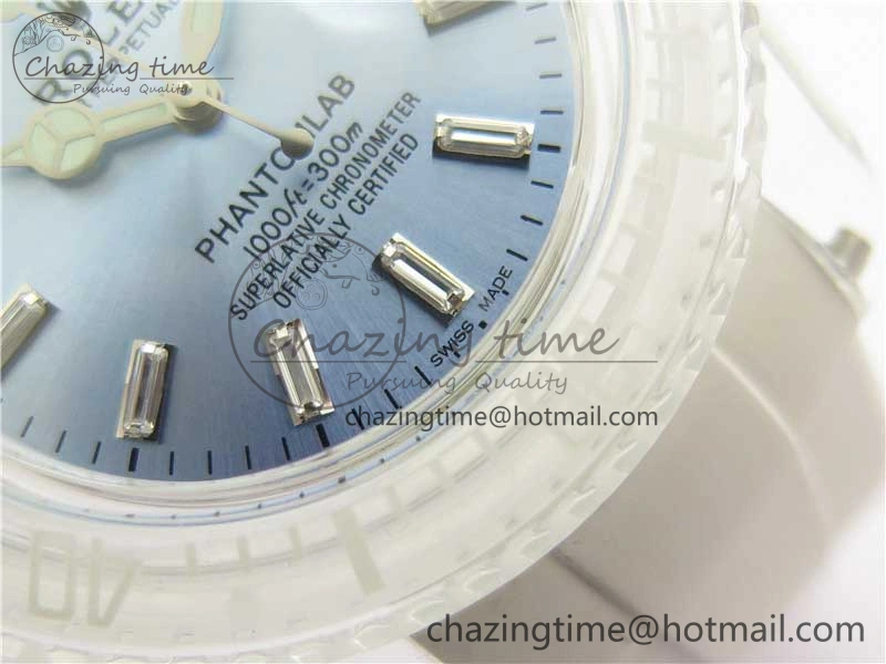Submariner Phantomlab Transparent 3AF Best Edition Light Blue Dial on White Rubber Strap VR3135