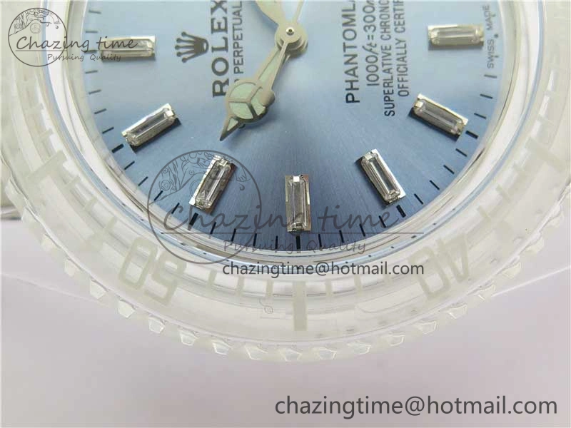 Submariner Phantomlab Transparent 3AF Best Edition Light Blue Dial on White Rubber Strap VR3135
