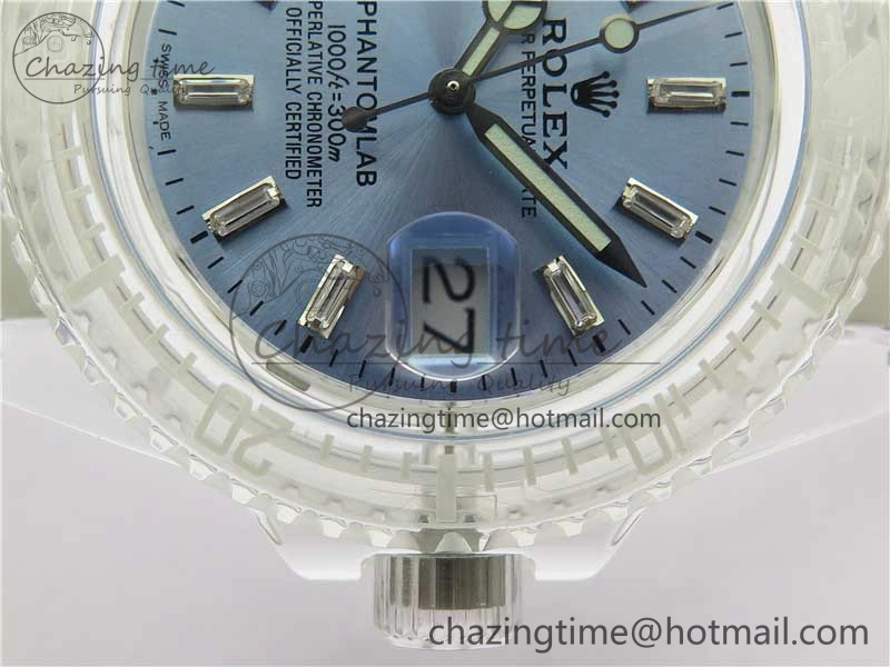 Submariner Phantomlab Transparent 3AF Best Edition Light Blue Dial on White Rubber Strap VR3135