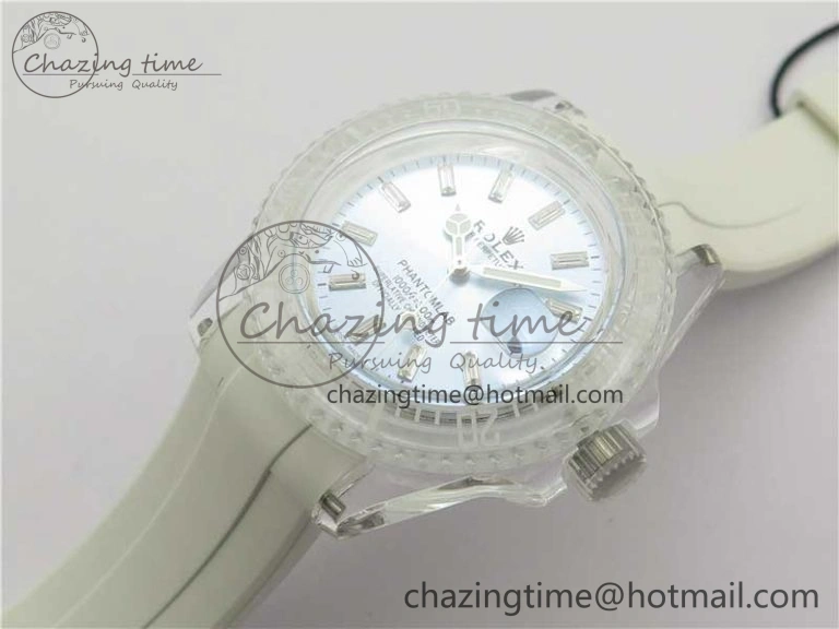Submariner Phantomlab Transparent 3AF Best Edition Light Blue Dial on White Rubber Strap VR3135