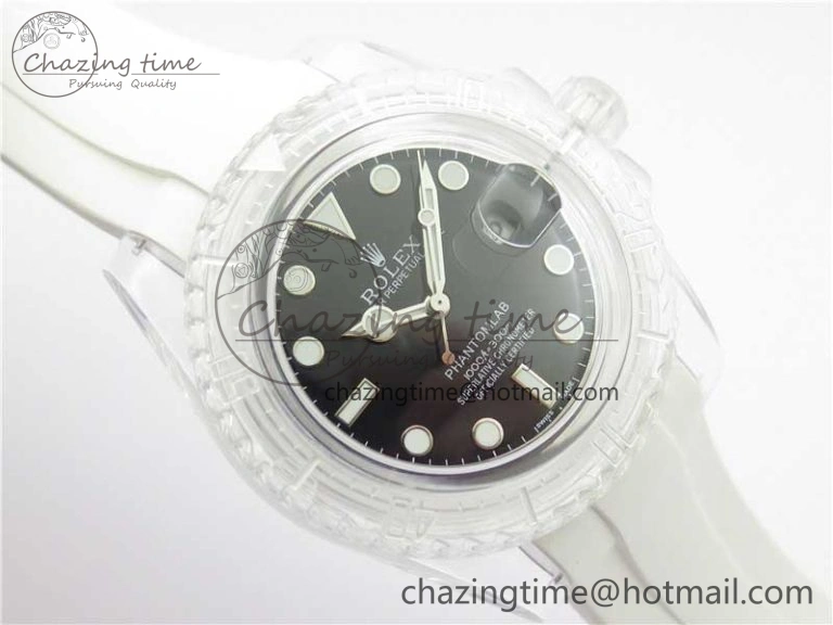Submariner Phantomlab Transparent KZF Best Edition Black Dial on White Rubber Strap VR3135