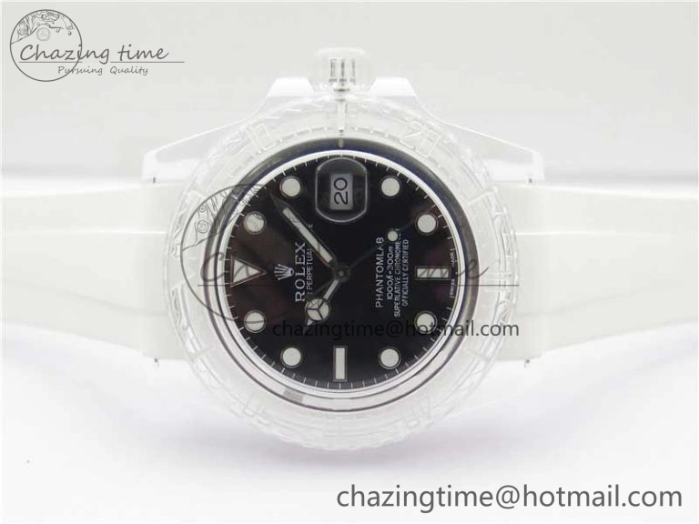 Submariner Phantomlab Transparent KZF Best Edition Black Dial on White Rubber Strap VR3135