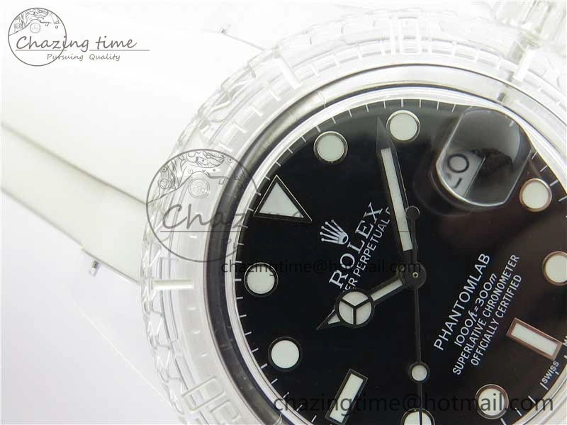 Submariner Phantomlab Transparent KZF Best Edition Black Dial on White Rubber Strap VR3135