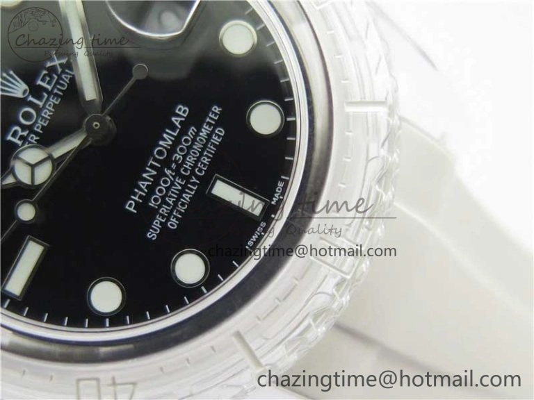 Submariner Phantomlab Transparent KZF Best Edition Black Dial on White Rubber Strap VR3135