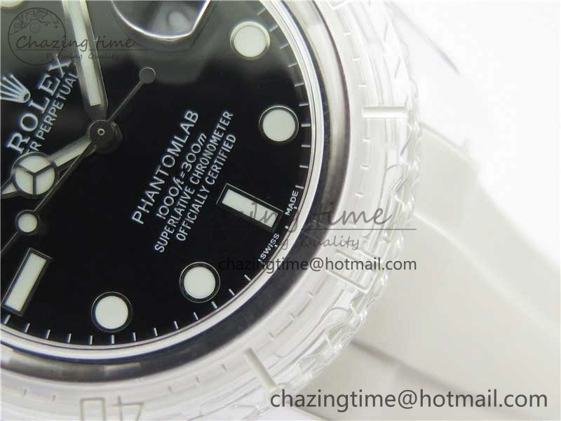 Submariner Phantomlab Transparent KZF Best Edition Black Dial on White Rubber Strap VR3135
