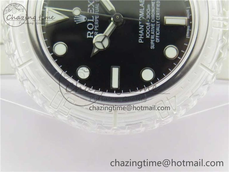 Submariner Phantomlab Transparent KZF Best Edition Black Dial on White Rubber Strap VR3135