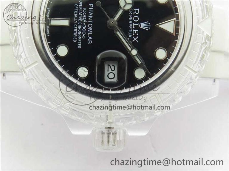 Submariner Phantomlab Transparent KZF Best Edition Black Dial on White Rubber Strap VR3135