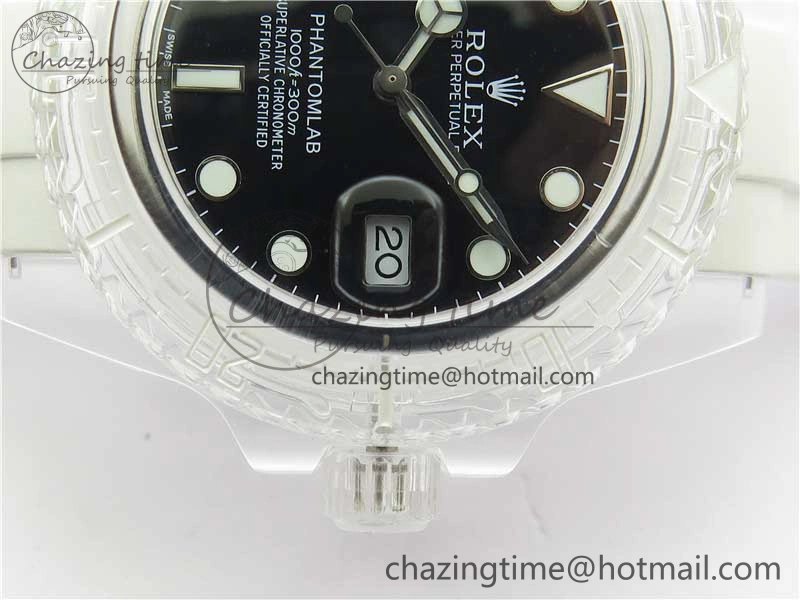 Submariner Phantomlab Transparent KZF Best Edition Black Dial on White Rubber Strap VR3135