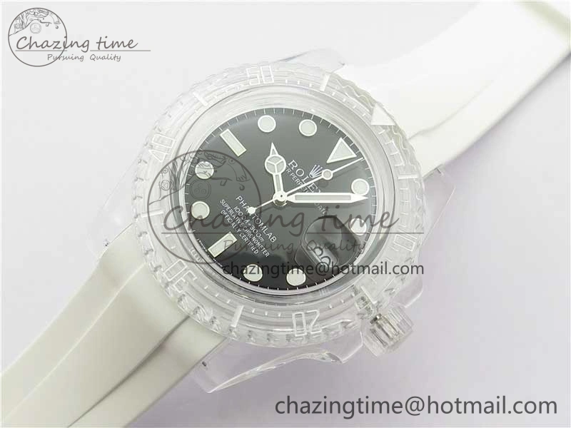 Submariner Phantomlab Transparent KZF Best Edition Black Dial on White Rubber Strap VR3135