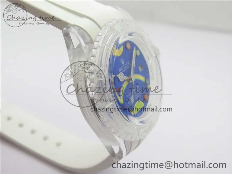 Submariner Phantomlab Transparent KZF Best Edition Blue Fruit Dial on White Rubber Strap VR3135