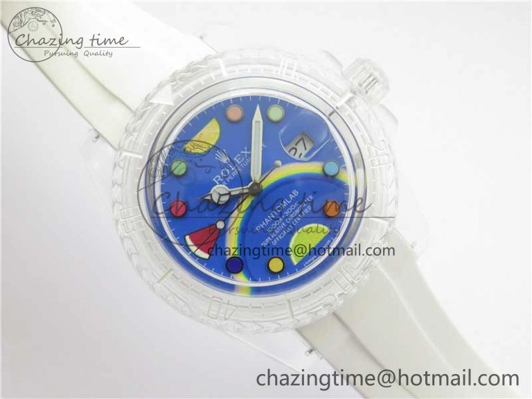 Submariner Phantomlab Transparent KZF Best Edition Blue Fruit Dial on White Rubber Strap VR3135