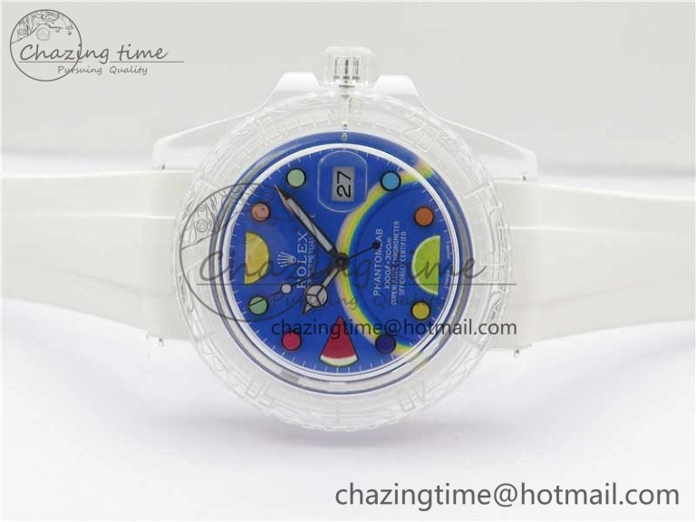 Submariner Phantomlab Transparent KZF Best Edition Blue Fruit Dial on White Rubber Strap VR3135
