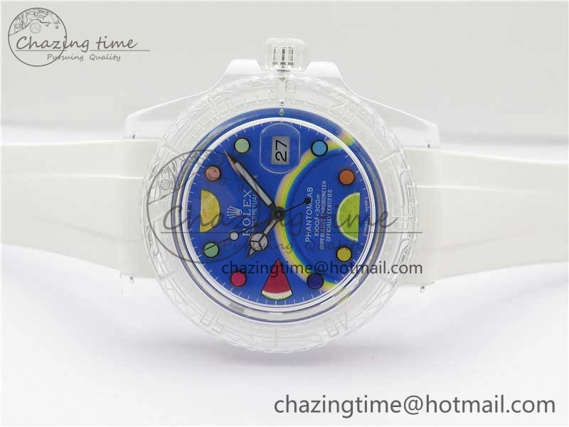 Submariner Phantomlab Transparent KZF Best Edition Blue Fruit Dial on White Rubber Strap VR3135