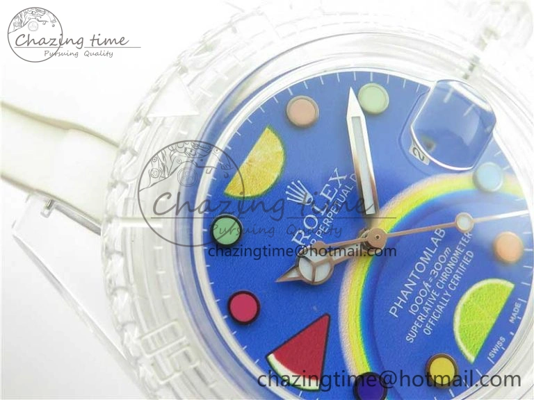 Submariner Phantomlab Transparent KZF Best Edition Blue Fruit Dial on White Rubber Strap VR3135