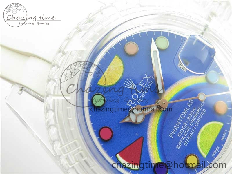 Submariner Phantomlab Transparent KZF Best Edition Blue Fruit Dial on White Rubber Strap VR3135