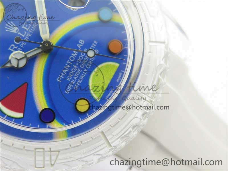 Submariner Phantomlab Transparent KZF Best Edition Blue Fruit Dial on White Rubber Strap VR3135