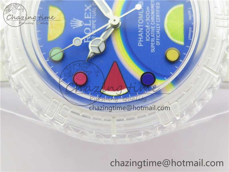 Submariner Phantomlab Transparent KZF Best Edition Blue Fruit Dial on White Rubber Strap VR3135