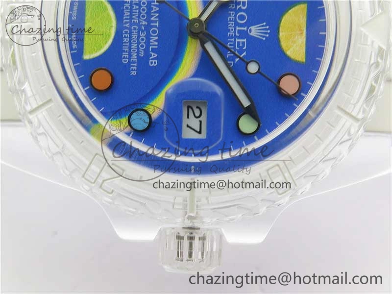 Submariner Phantomlab Transparent KZF Best Edition Blue Fruit Dial on White Rubber Strap VR3135