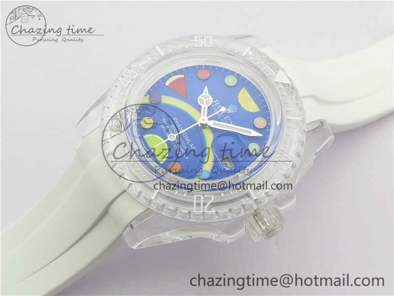 Submariner Phantomlab Transparent KZF Best Edition Blue Fruit Dial on White Rubber Strap VR3135